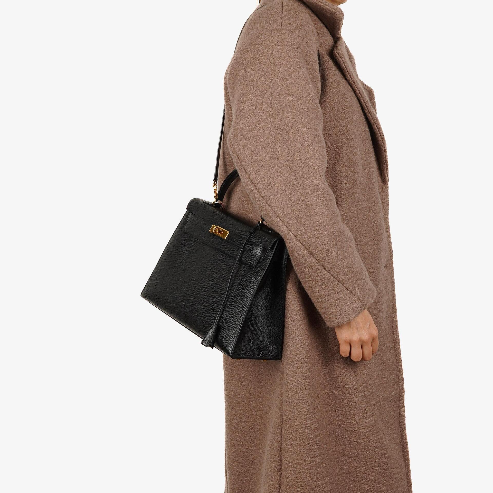 Hermes Kelly 32 Sellier Black Ardennes With Gold Hardware, 1996