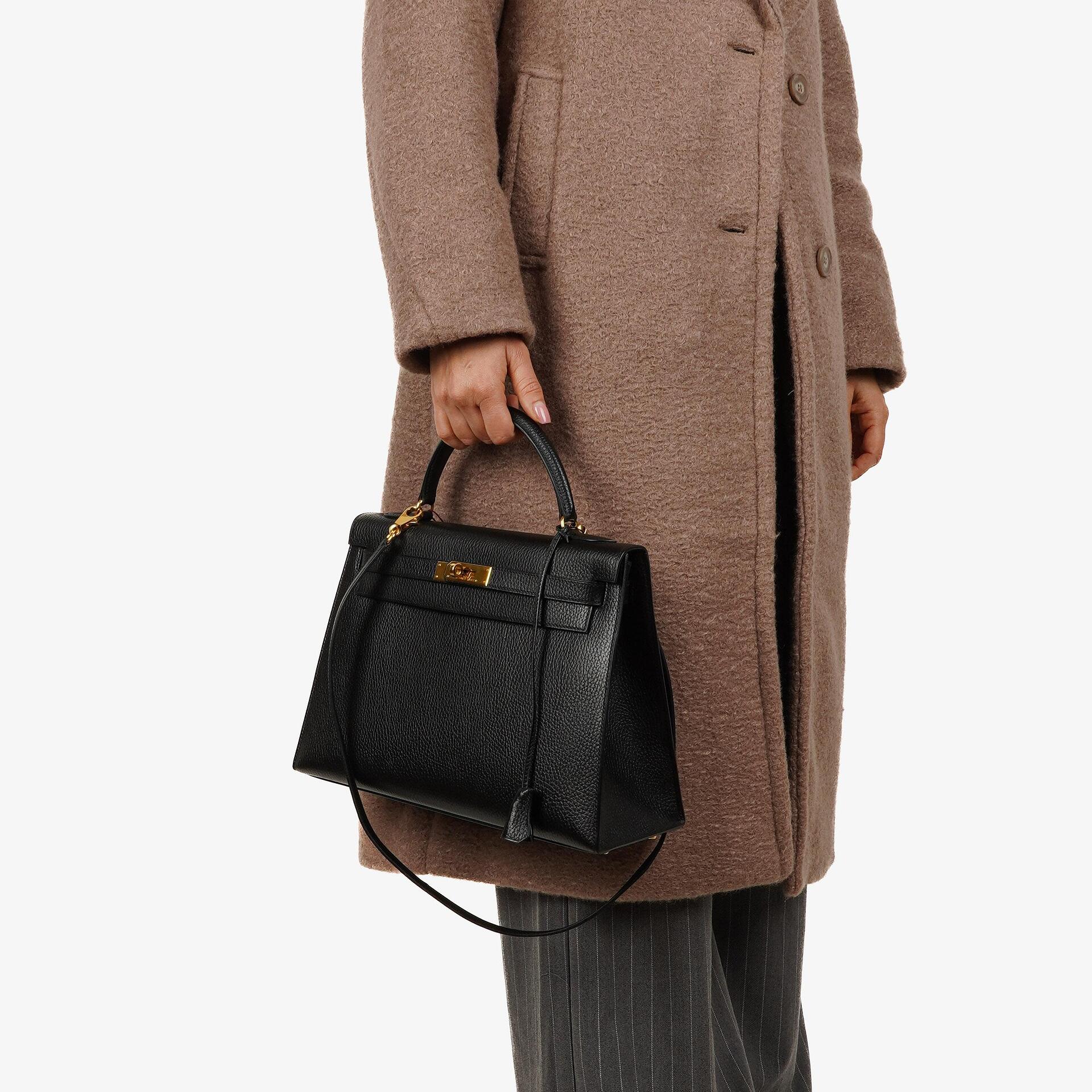 Hermes Kelly 32 Sellier Black Ardennes With Gold Hardware, 1996
