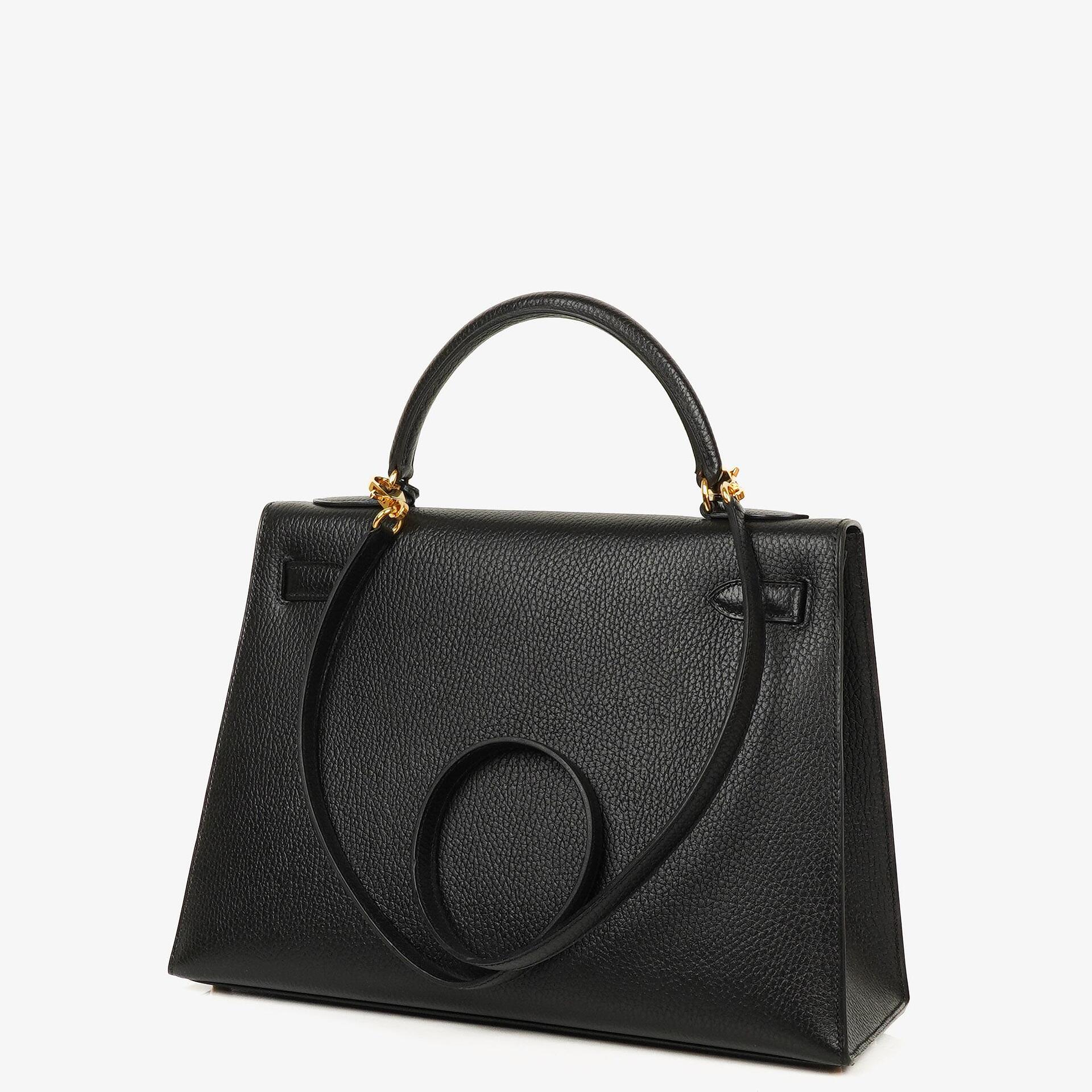 Hermes Kelly 32 Sellier Black Ardennes With Gold Hardware, 1996