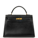 Hermes Kelly 32 Sellier Black Box Calf Gold Hardware, 1979