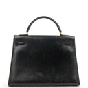 Hermes Kelly 32 Sellier Black Box Calf Gold Hardware, 1979