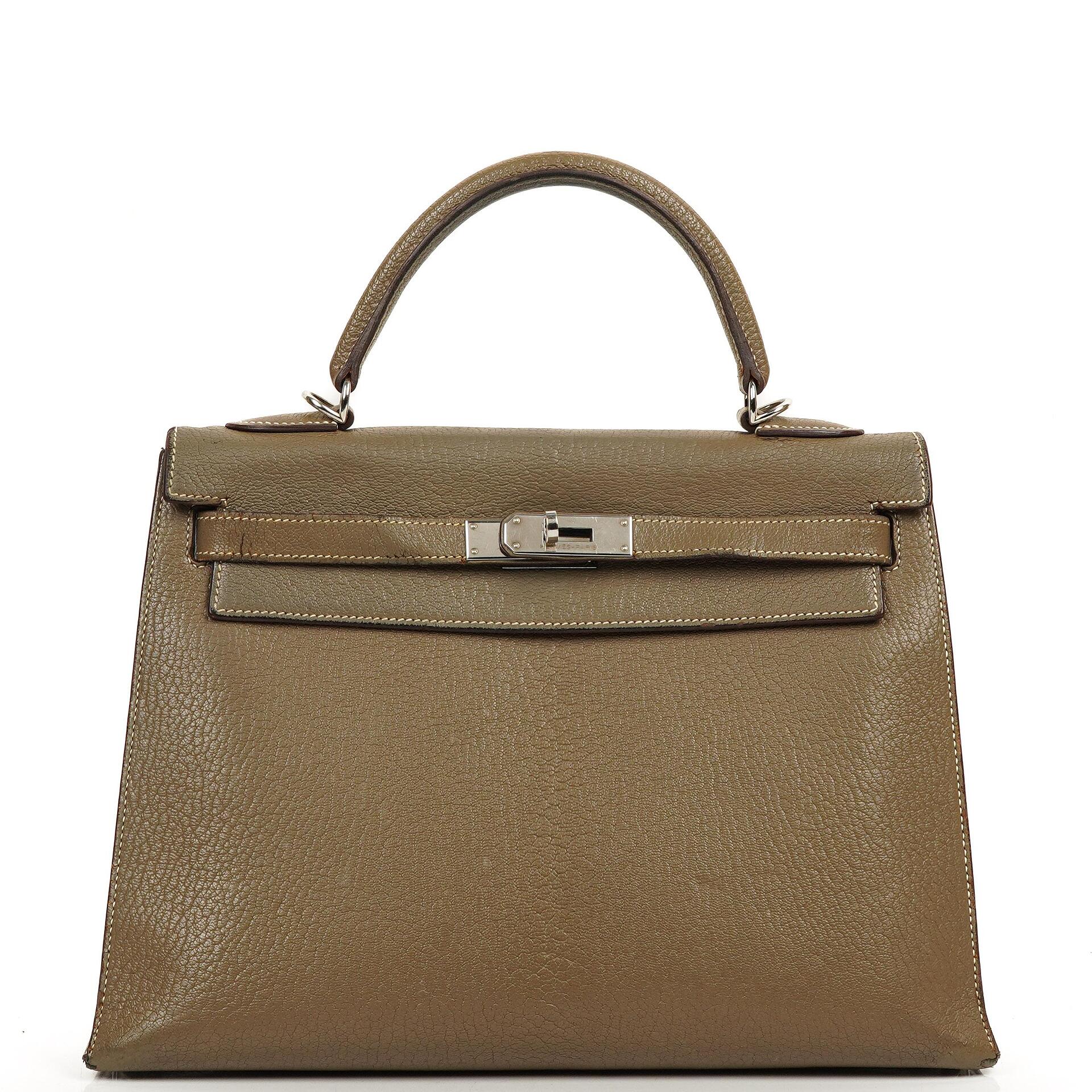 Hermes Kelly 32 Sellier Étoupe Chevre Mysore Palladium Hardware, 2006