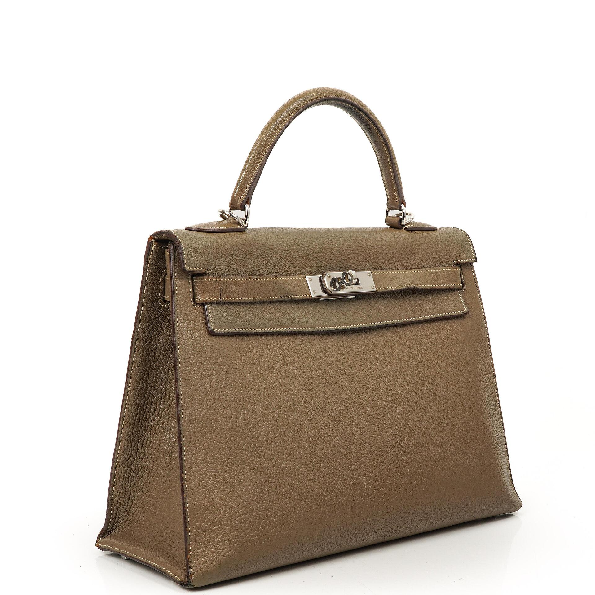 Hermes Kelly 32 Sellier Étoupe Chevre Mysore Palladium Hardware, 2006