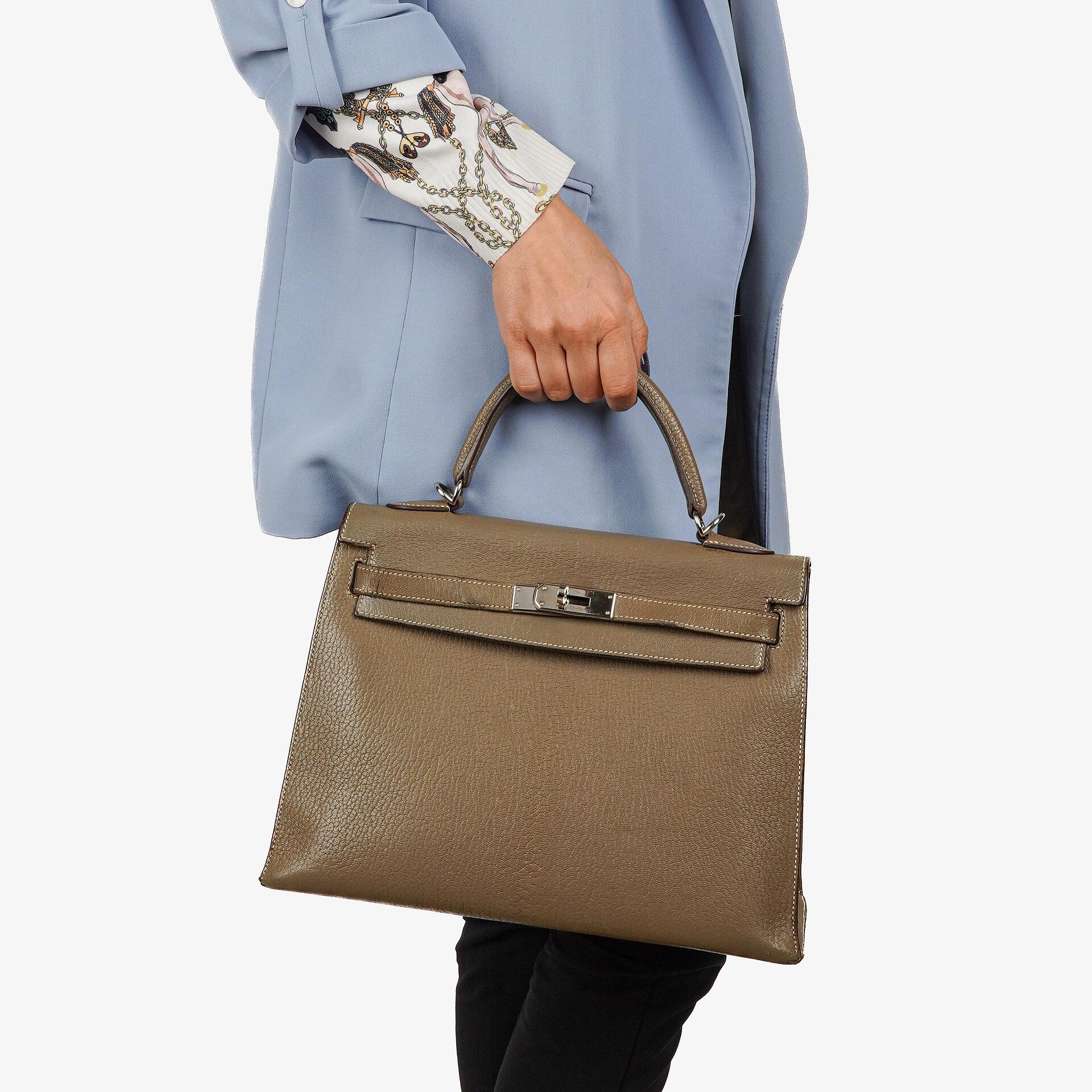 Hermes Kelly 32 Sellier Étoupe Chevre Mysore Palladium Hardware, 2006