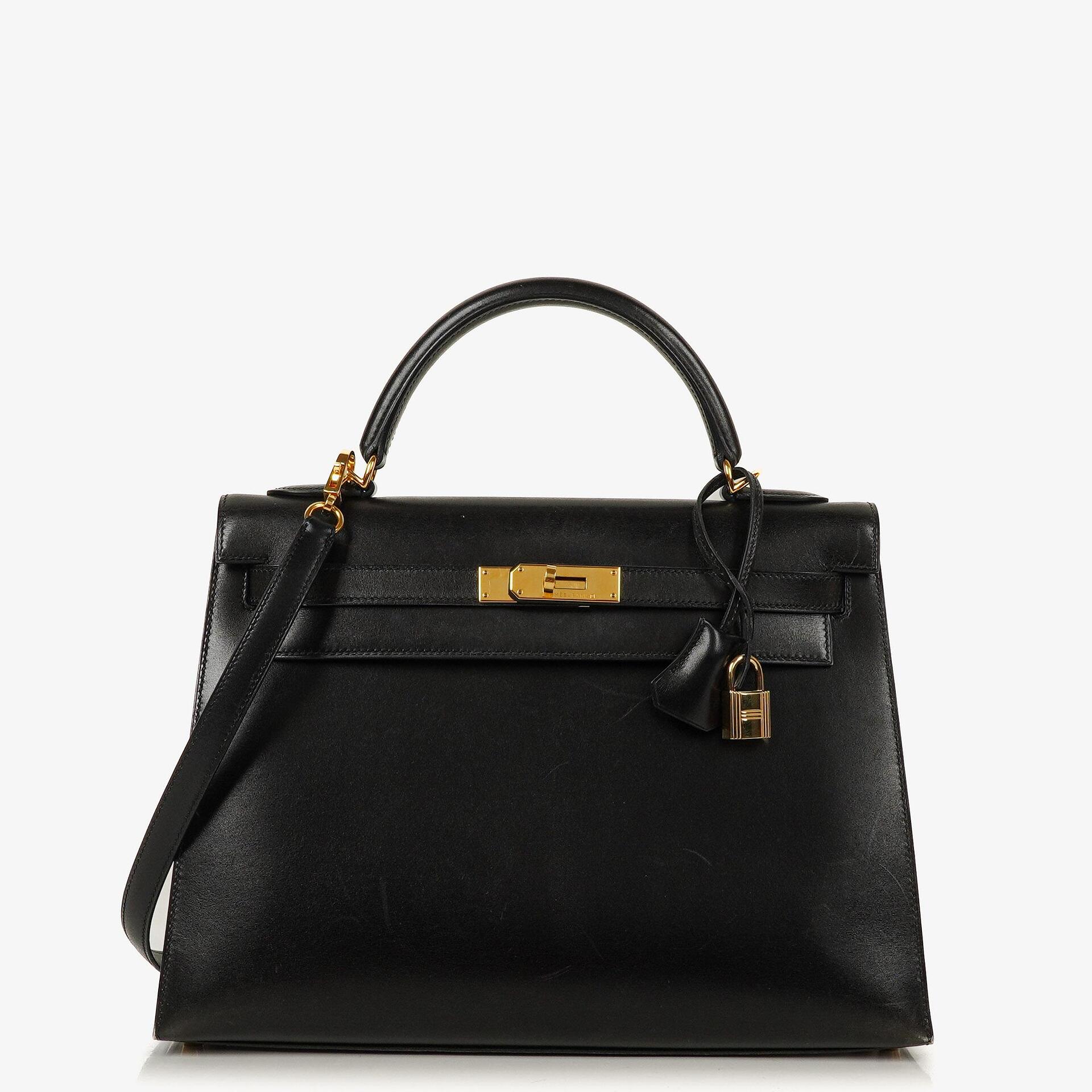 Hermes Kelly 32 Sellier Vintage Black Box Calf With Gold Hardware, 2003