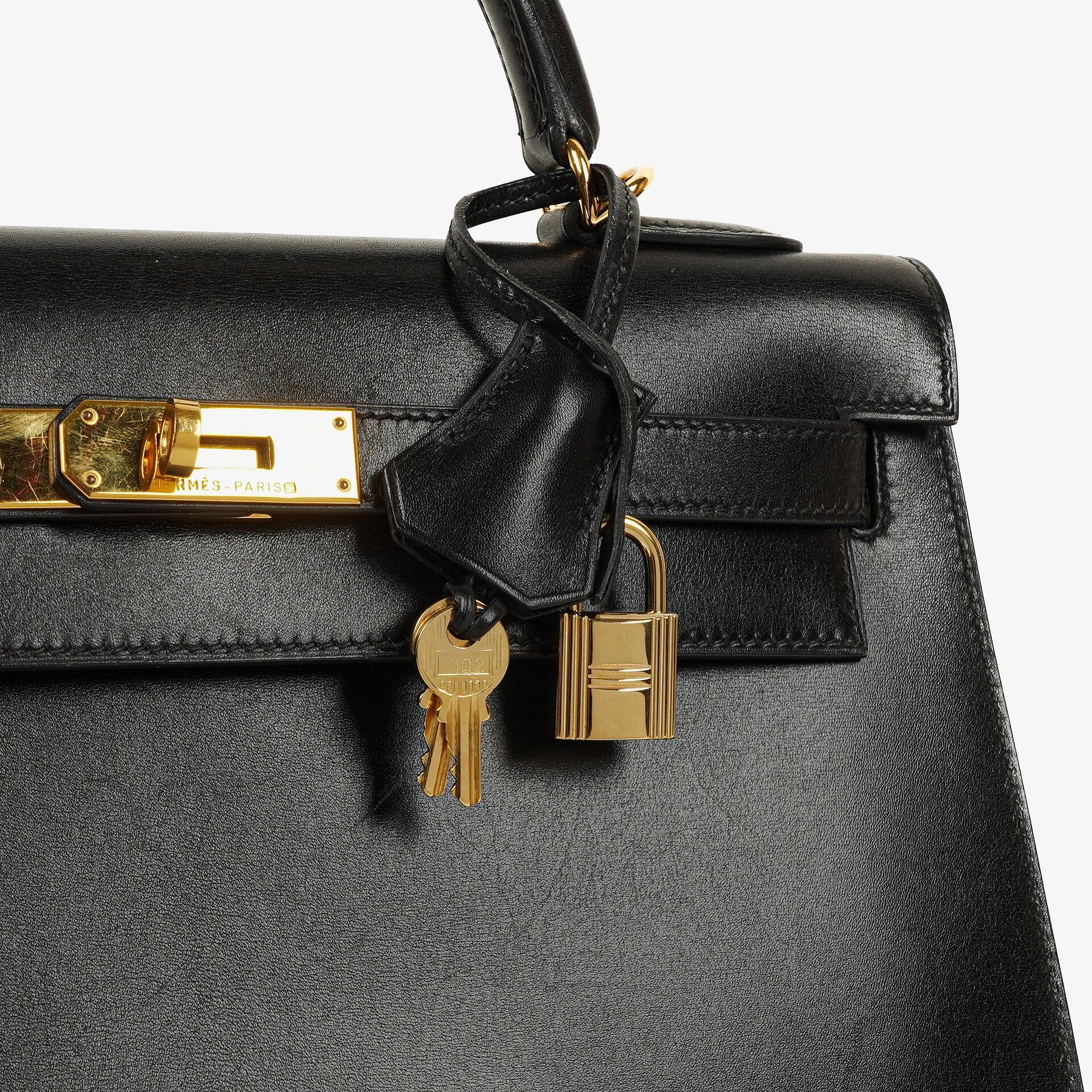 Hermes Kelly 32 Sellier Vintage Black Box Calf With Gold Hardware, 2003