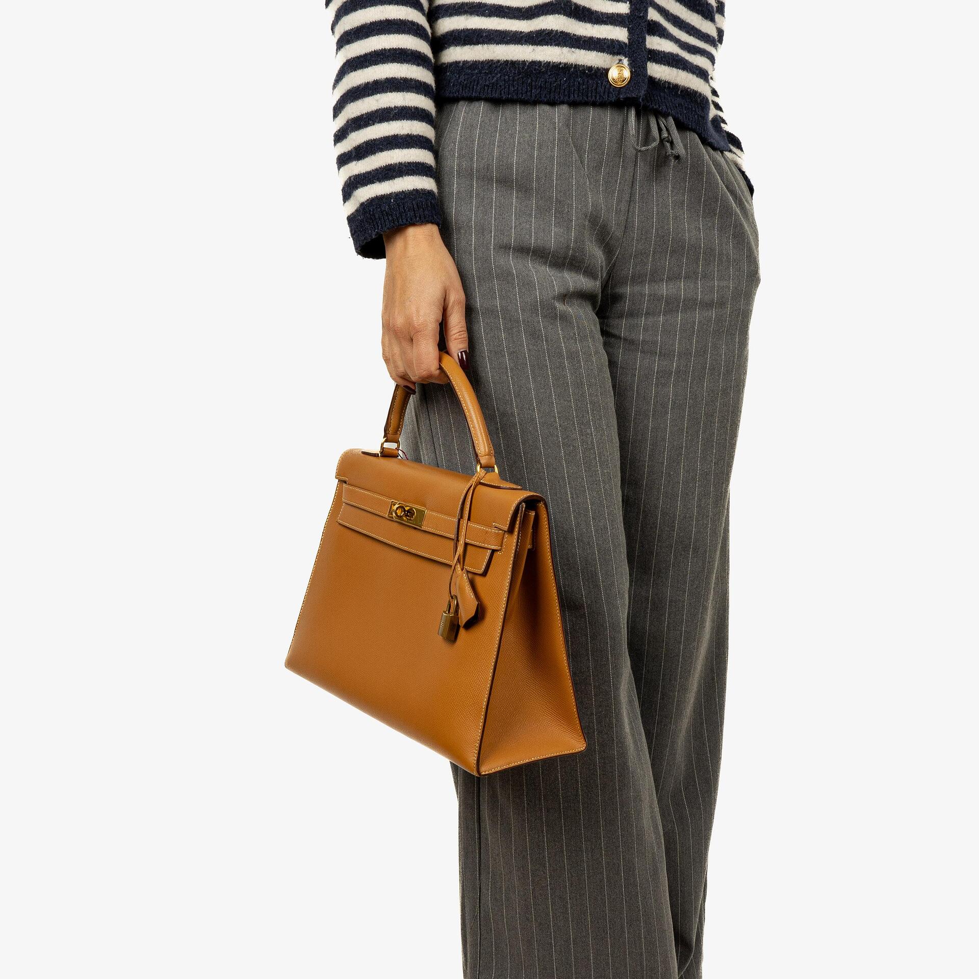 Hermes Kelly 32 Sellier Gold Courchevel GHW, 1990