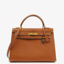 Hermes Kelly 32 Sellier Vintage Gold Courchevel Leather With Gold Hardware, 1998