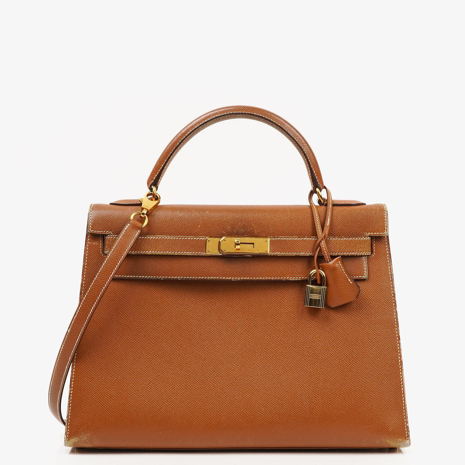 Hermes Kelly 32 Sellier Vintage Gold Courchevel Leather With Gold Hardware, 1998