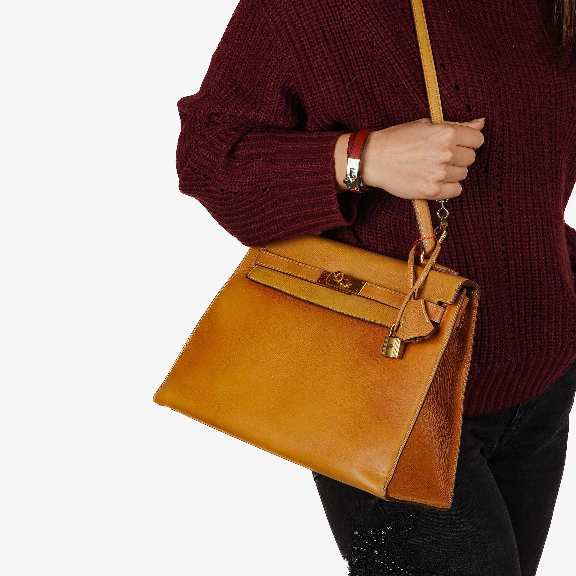 Hermes Kelly 32 Vintage Sellier Gold Courchevel Leather With Gold Hardware, 1981