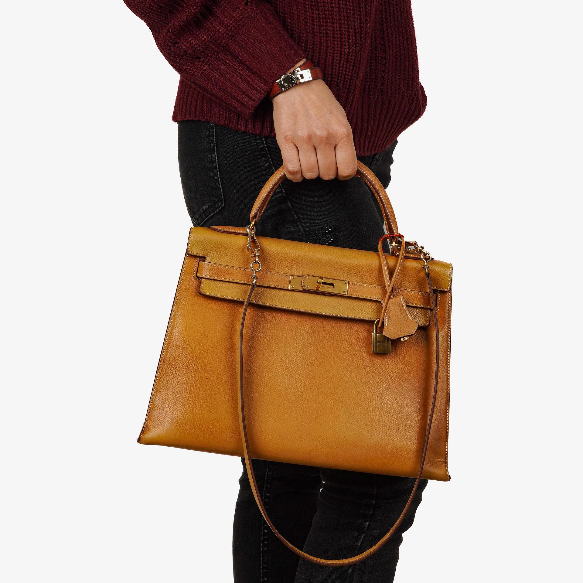 Hermes Kelly 32 Vintage Sellier Gold Courchevel Leather With Gold Hardware, 1981