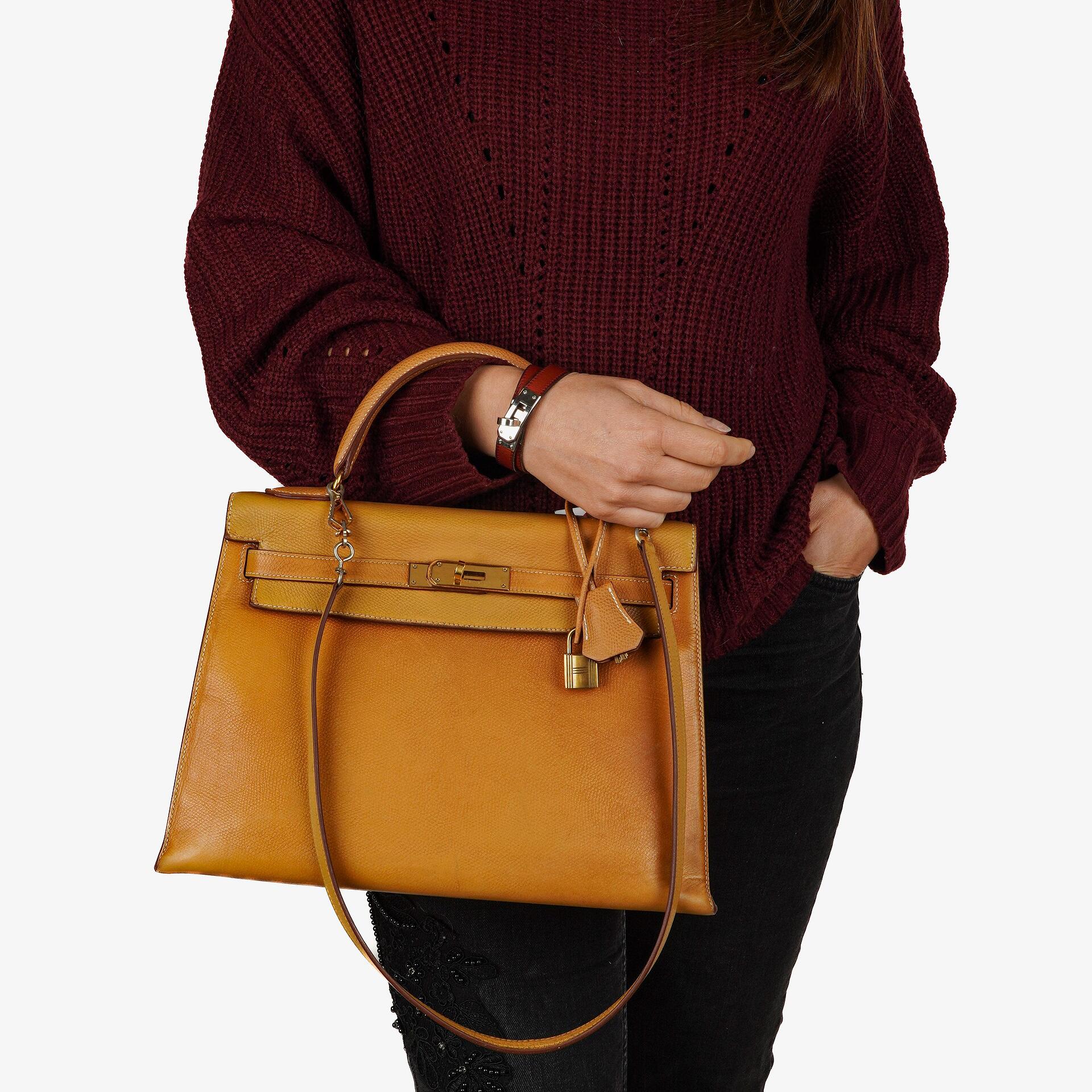 Hermes Kelly 32 Vintage Sellier Gold Courchevel Leather With Gold Hardware, 1981