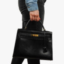 Hermes Kelly 32 Vintage Sellier Black Box Calf Leather With Gold Hardware