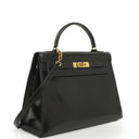 Hermes Kelly 32 Vintage Sellier Black Box Calf With Gold Hardware, 1987