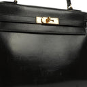 Hermes Kelly 32 Vintage Sellier Black Box Calf With Gold Hardware, 1987