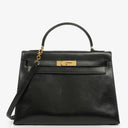 Hermes Kelly 32 Vintage Sellier Black Box Calf With Gold Hardware, 1987