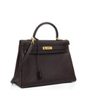 Hermès Kelly 35 Retourne Marron Fonce Fjord Leather With Gold Hardware