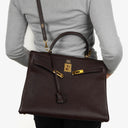 Hermès Kelly 35 Retourne Marron Fonce Fjord Leather With Gold Hardware