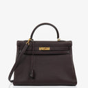Hermès Kelly 35 Retourne Marron Fonce Fjord Leather With Gold Hardware