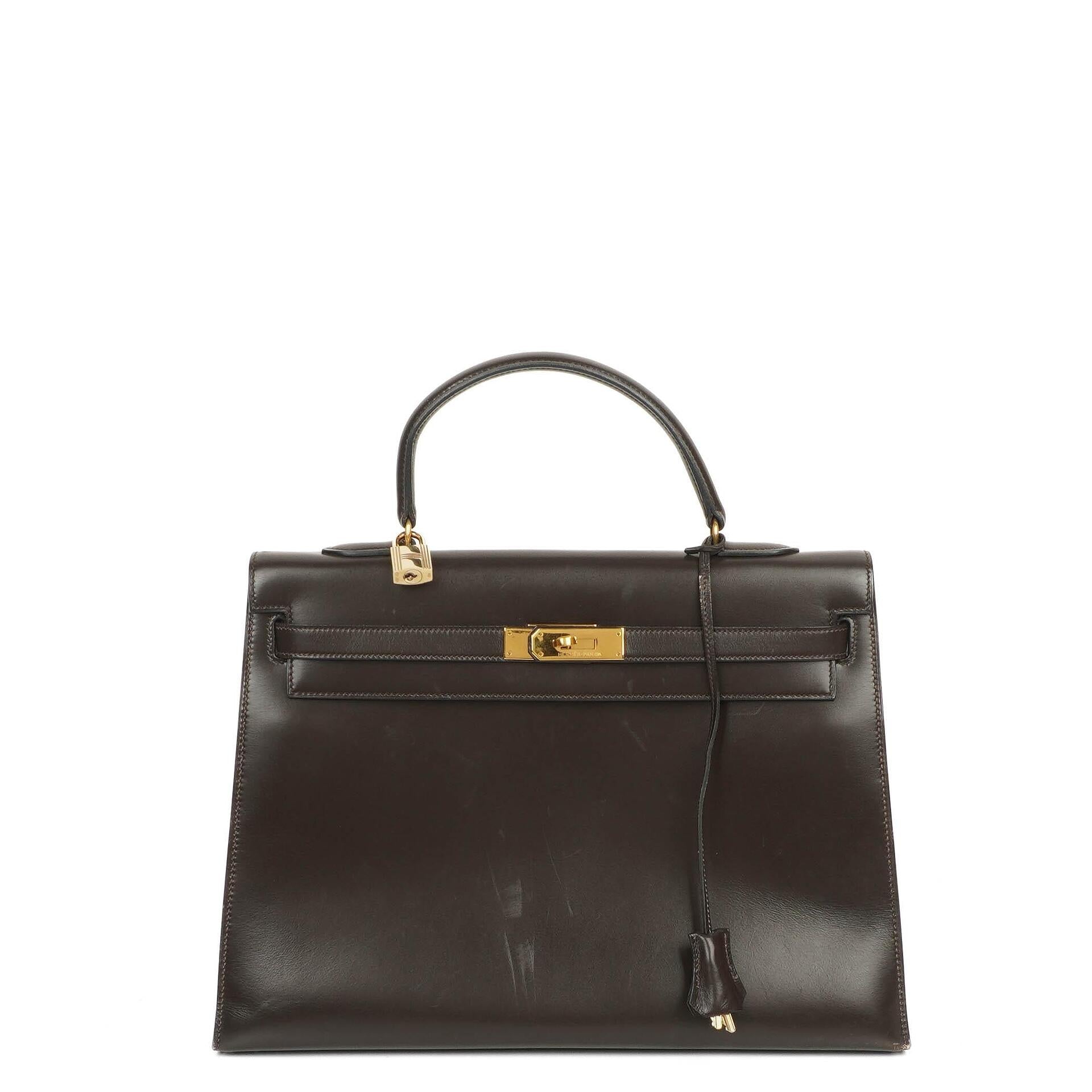 Hermès Kelly 35 Sellier In Brown Box Calf Leather And Gold Hardware