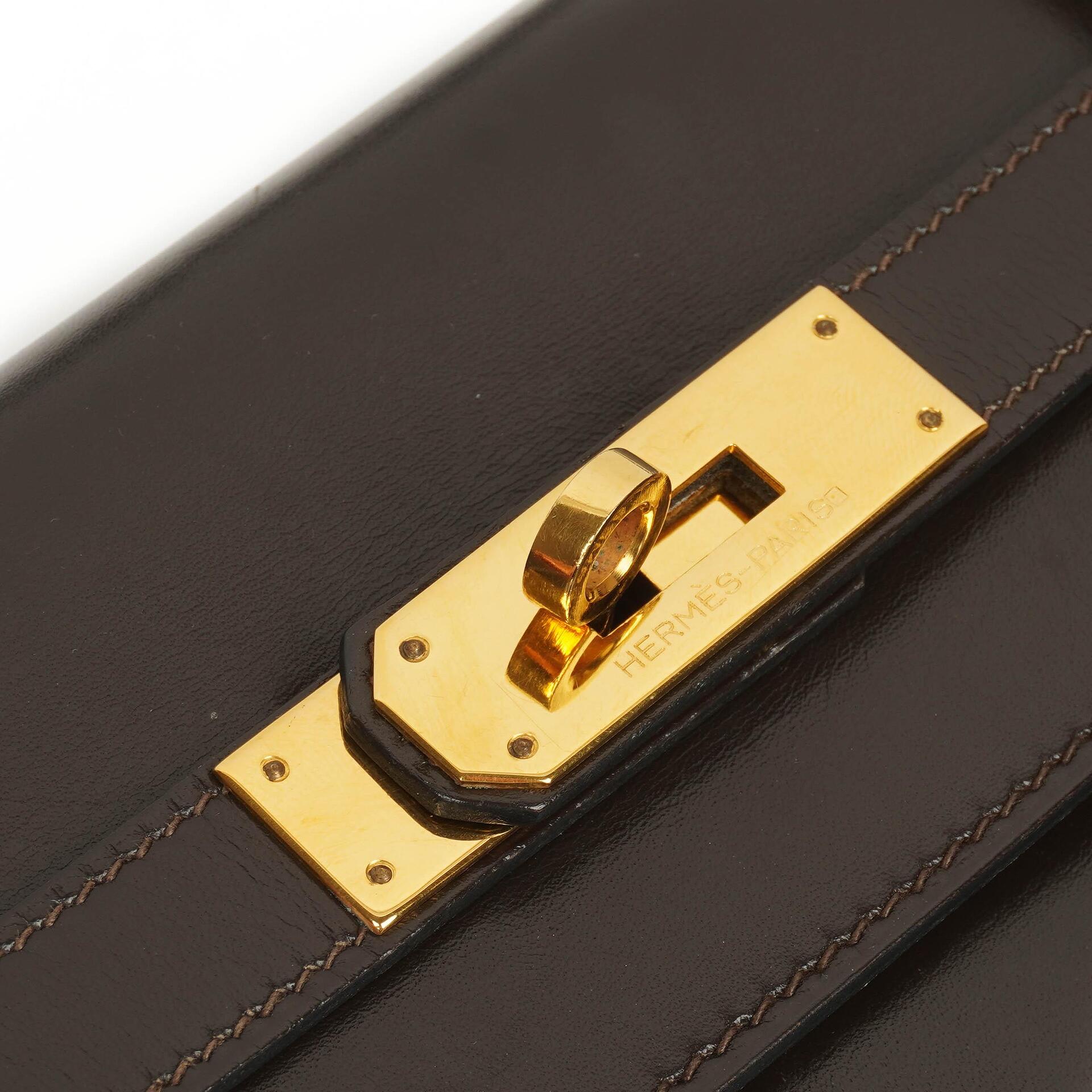 Hermès Kelly 35 Sellier In Brown Box Calf Leather And Gold Hardware