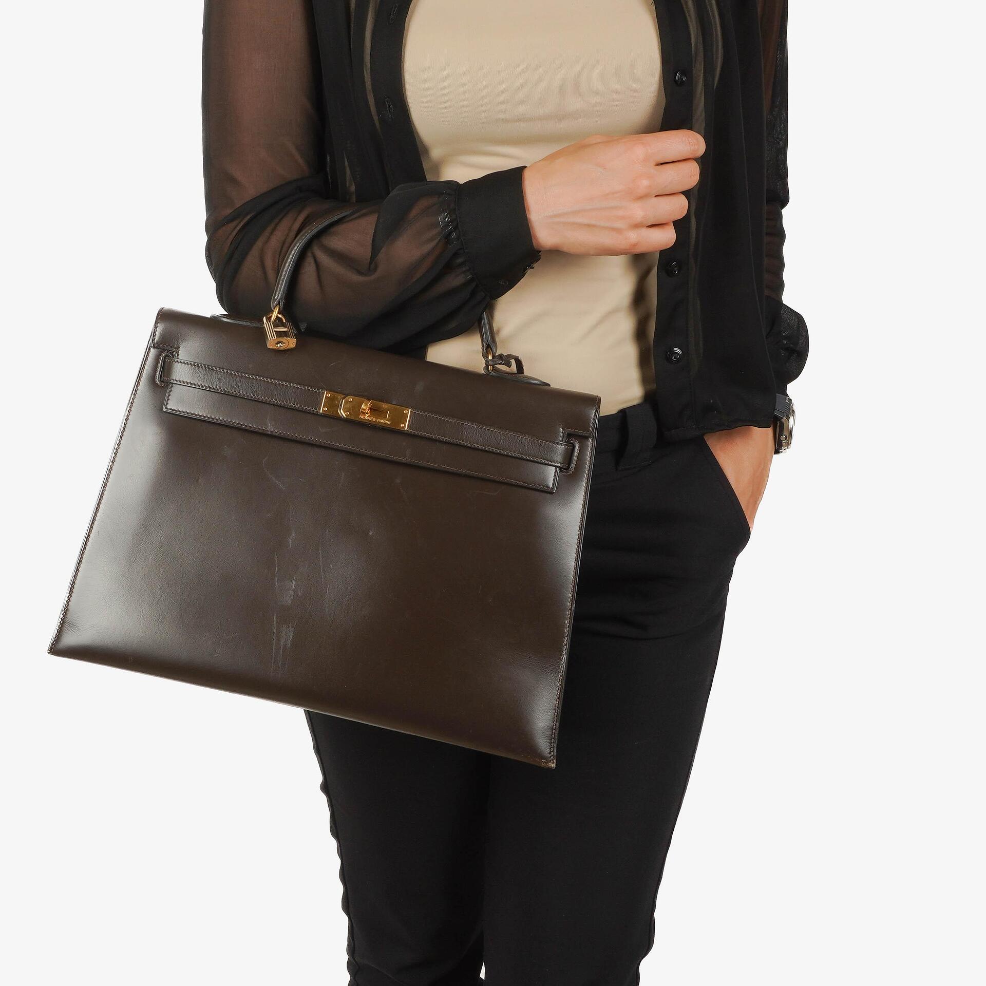 Hermès Kelly 35 Sellier In Brown Box Calf Leather And Gold Hardware