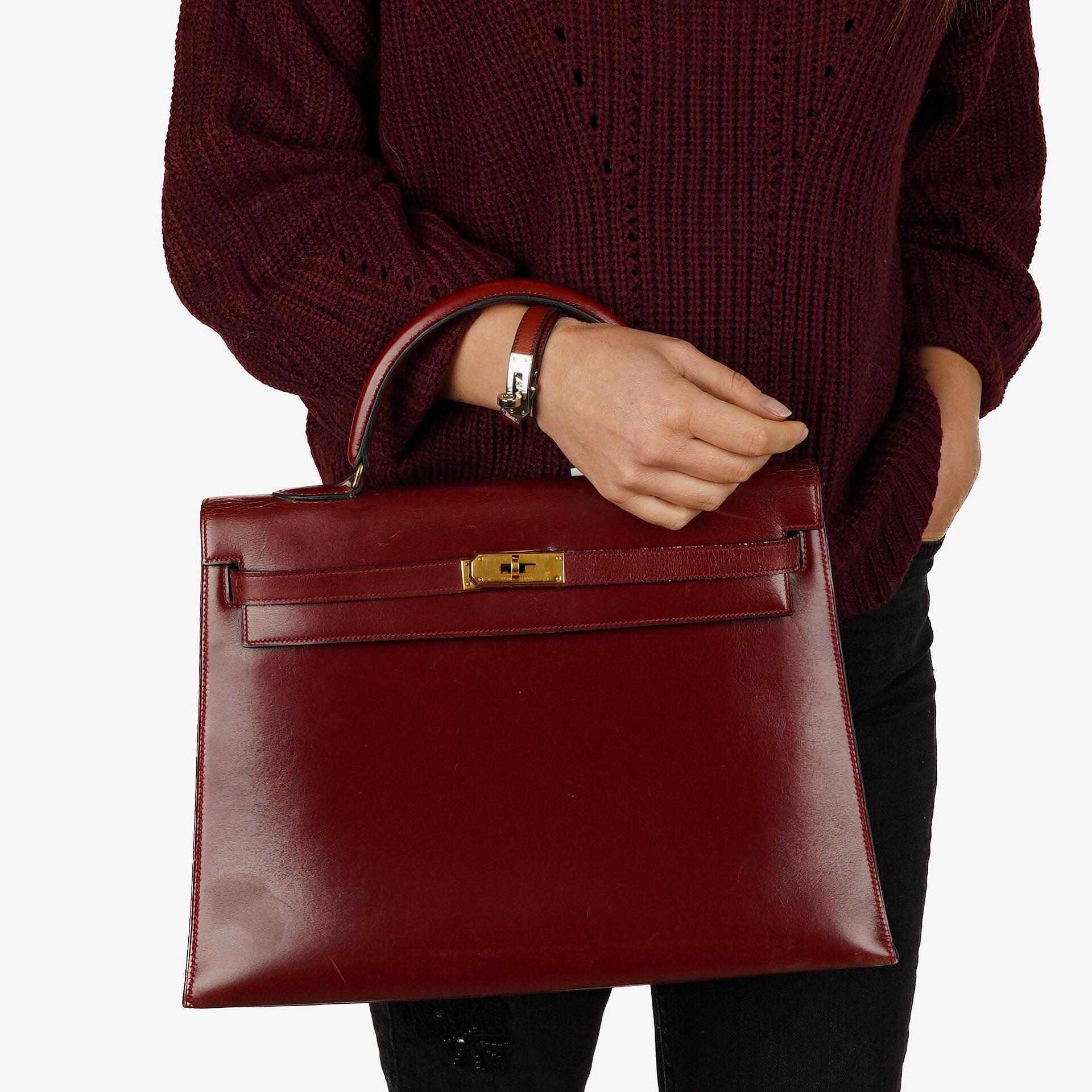 Hermes Kelly 35 Vintage Sellier Rouge H Box Calf With Gold Hardware, 1977