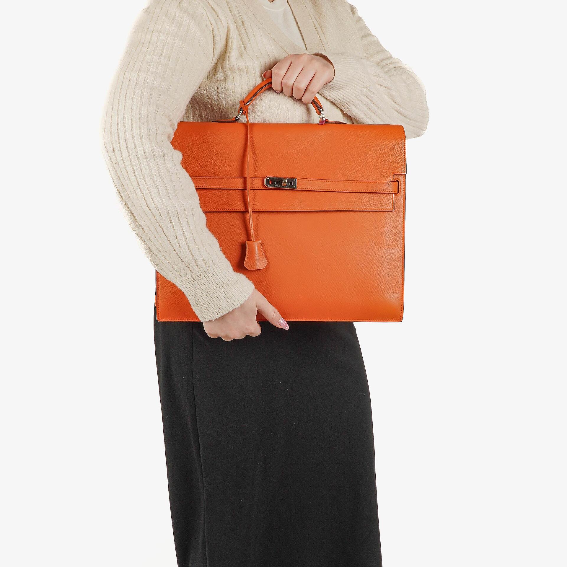 Hermes Kelly Depeche 38 Orange Epson Leather Bag