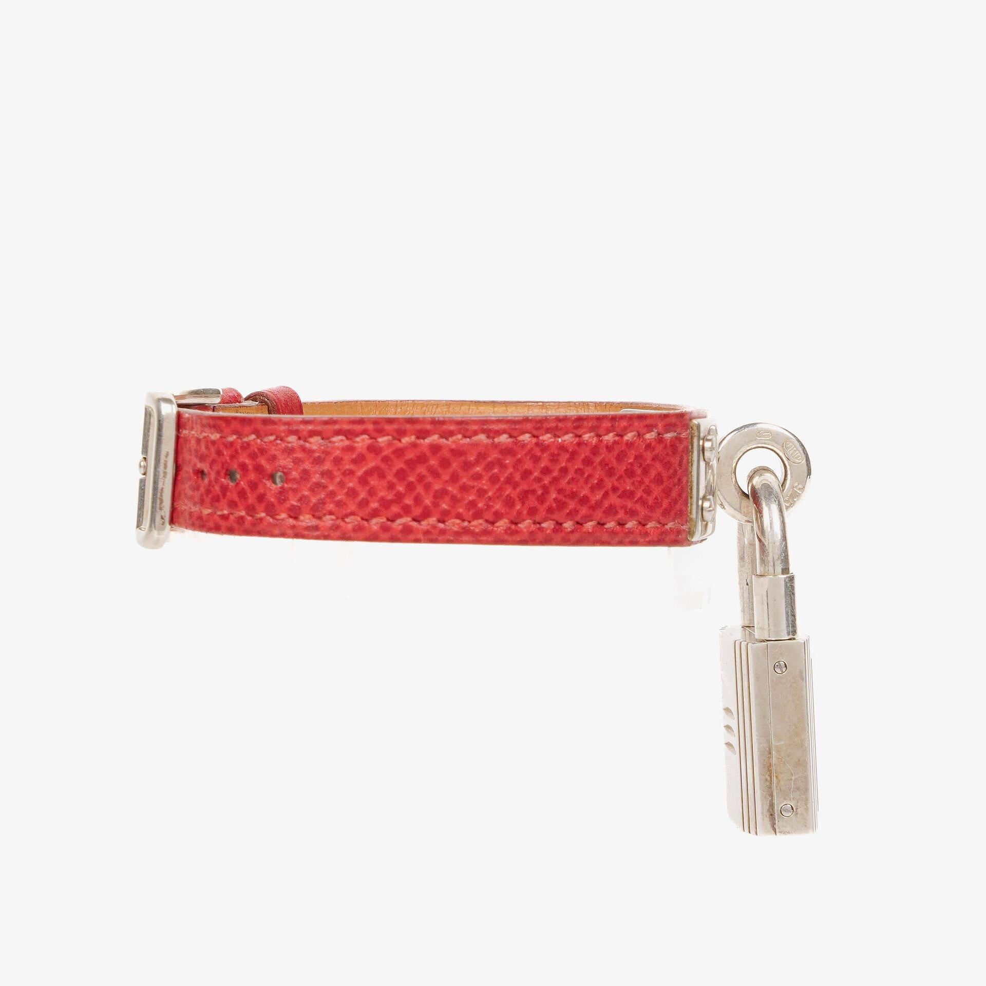 Hermes Kelly Rouge Courchevel Leather Silver-Tone Watch