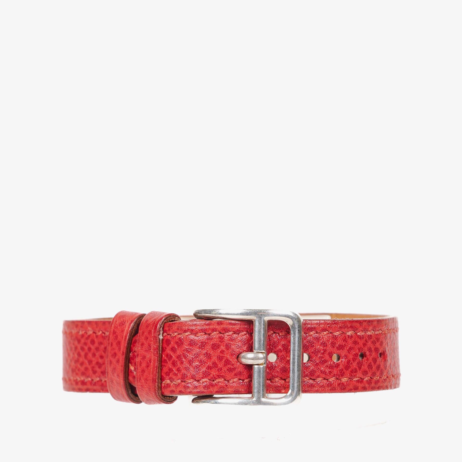 Hermes Kelly Rouge Courchevel Leather Silver-Tone Watch