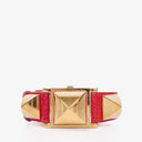 Hermes Medor Red Courchevel Leather Gold Plated Watch With Pyramid Stud Case