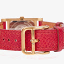 Hermes Medor Red Courchevel Leather Gold Plated Watch With Pyramid Stud Case