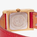 Hermes Medor Red Courchevel Leather Gold Plated Watch With Pyramid Stud Case