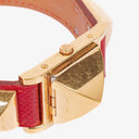 Hermes Medor Red Courchevel Leather Gold Plated Watch With Pyramid Stud Case