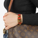 Hermes Medor Red Courchevel Leather Gold Plated Watch With Pyramid Stud Case