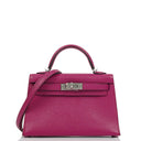 Hermes Mini Kelly Sellier Chevre Mysore Rose Pourpre Purple With Palladium Hardware