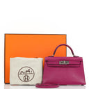 Hermes Mini Kelly Sellier Chevre Mysore Rose Pourpre Purple With Palladium Hardware
