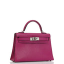 Hermes Mini Kelly Sellier Chevre Mysore Rose Pourpre Purple With Palladium Hardware