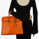 Hermes Orange Swift Leather HAC Birkin 32 With Gold Hardware