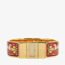 Hermes Red Equestrian Enamel and Gold Plated Loquet Bangle Quartz Watch L01.200