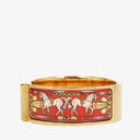Hermes Red Equestrian Enamel and Gold Plated Loquet Bangle Quartz Watch L01.200