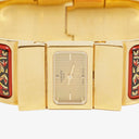 Hermes Red Equestrian Enamel and Gold Plated Loquet Bangle Quartz Watch L01.200
