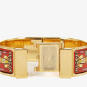 Hermes Red Equestrian Enamel and Gold Plated Loquet Bangle Quartz Watch L01.200