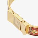 Hermes Red Equestrian Enamel and Gold Plated Loquet Bangle Quartz Watch L01.200
