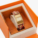 Hermes Red Equestrian Enamel and Gold Plated Loquet Bangle Quartz Watch L01.200