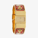 Hermes Red Equestrian Enamel and Gold Plated Loquet Bangle Quartz Watch L01.201