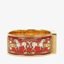 Hermes Red Equestrian Enamel and Gold Plated Loquet Bangle Quartz Watch L01.201