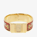 Hermes Red Equestrian Enamel and Gold Plated Loquet Bangle Quartz Watch L01.201