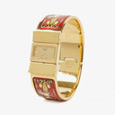 Hermes Red Equestrian Enamel and Gold Plated Loquet Bangle Quartz Watch L01.201
