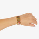 Hermes Red Equestrian Enamel and Gold Plated Loquet Bangle Quartz Watch L01.201